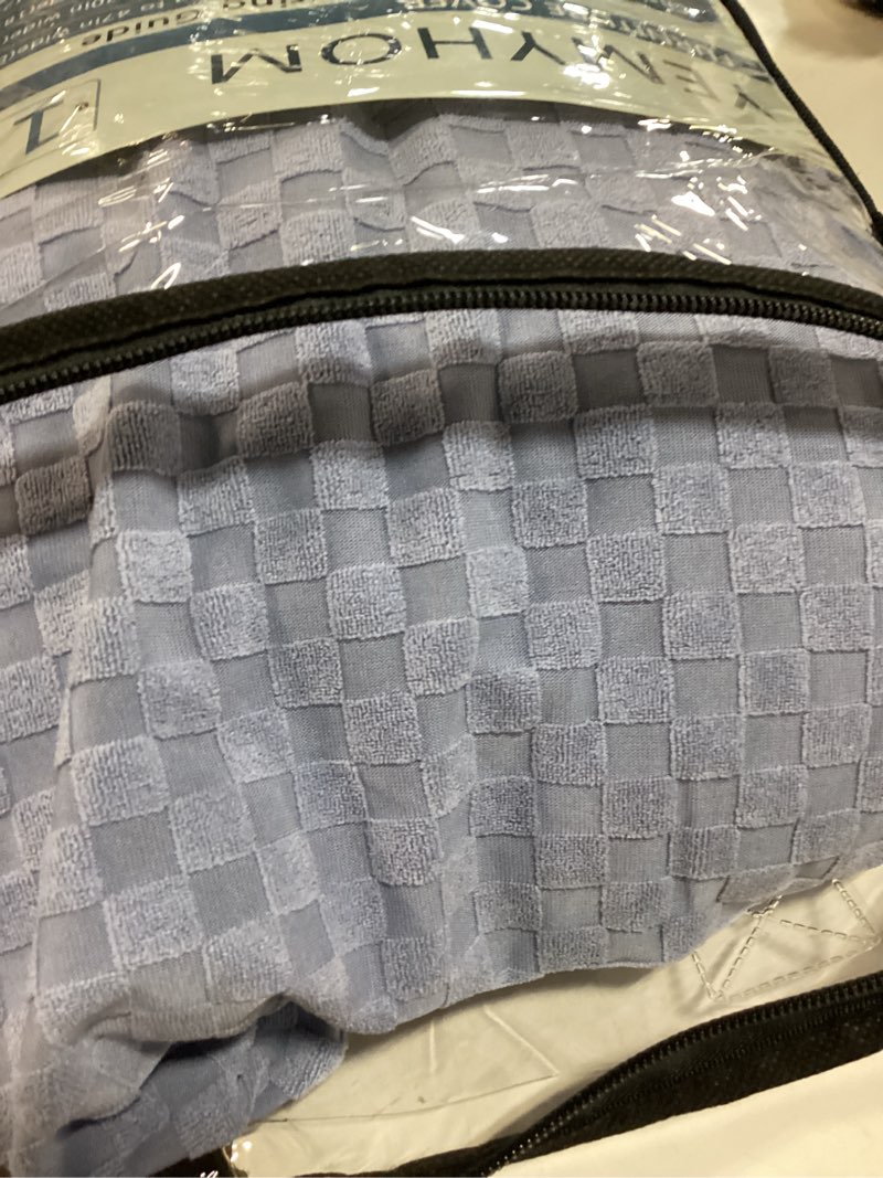 Condition photo showing New/Like New for yemyhom couch cover latest jacquard design high stretch sofa covers for 2 cushion couch, pet dog cat proof loveseat slipcover non slip magic elastic furniture protector (medium, light blue) medium (55"-69") dusty blue