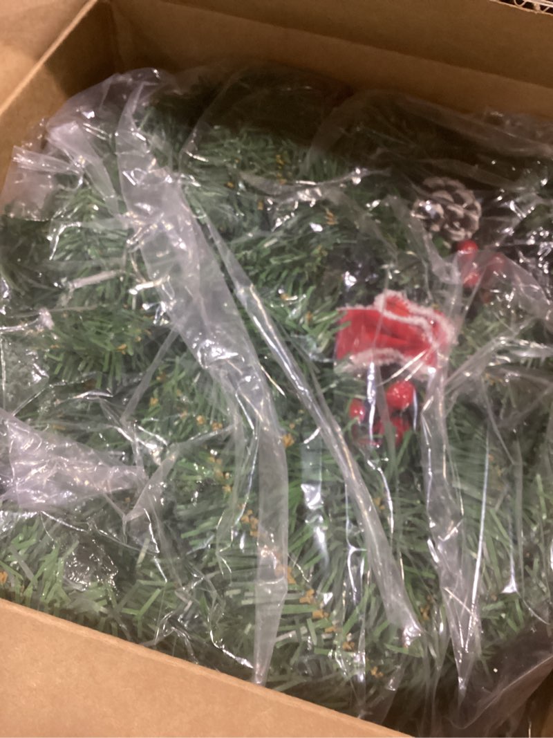 Condition photo showing Good Condition for Jexine 4 Set 16 Inch Lighted Christmas Wreath with Large Red Bow Ornaments, Pre Lit LED Artificial Hanging Xmas Wreath with Lights for Front Door, Window, Fireplaces, Wall, Holiday Party Decor