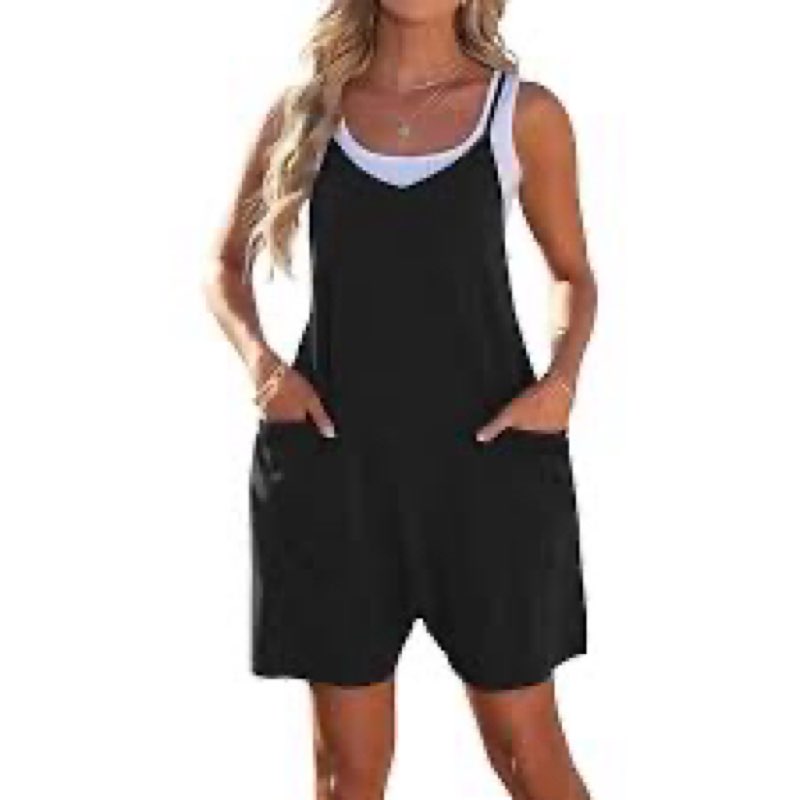 AUSELILY Womens Summer Casual Sleeveless Romper Loose Spaghetti Strap Shorts Jumpsuit with Pockets N