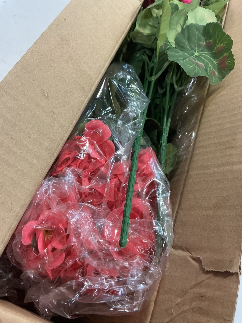 Condition photo showing New/Like New for artificial geranium fake flowers for outdoors decoration, 6 bundles silk geraniums flower uv resistant look real faux plants for front door garden porch planter patio balcony yard indoor home, mix 2 fuchsia, 2 red, 2 hot pink