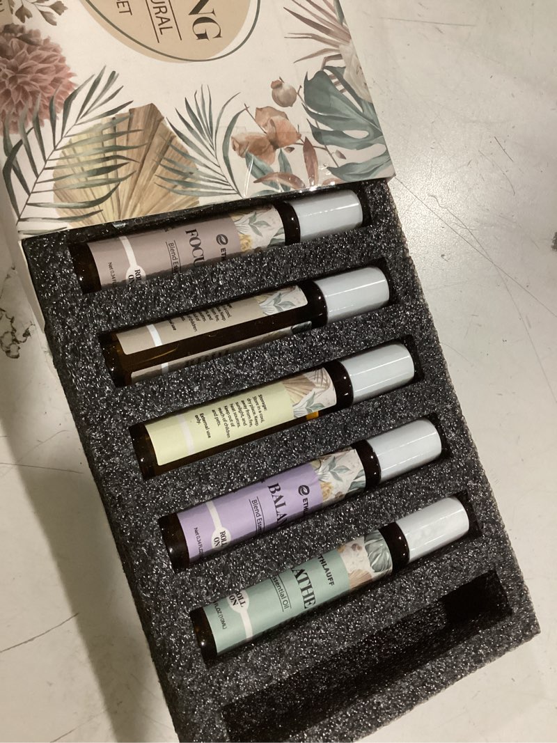 Condition photo showing As Is for Essential Oils Roll On Set,Valentines Day Gifts for Her(Calm, Relax, Breathe, Focus on, Sleep, Renew), Natural Aromatherapy Oil Blend Kit with Roller Ball for Massage, Body Skin Care, Relaxation Gift