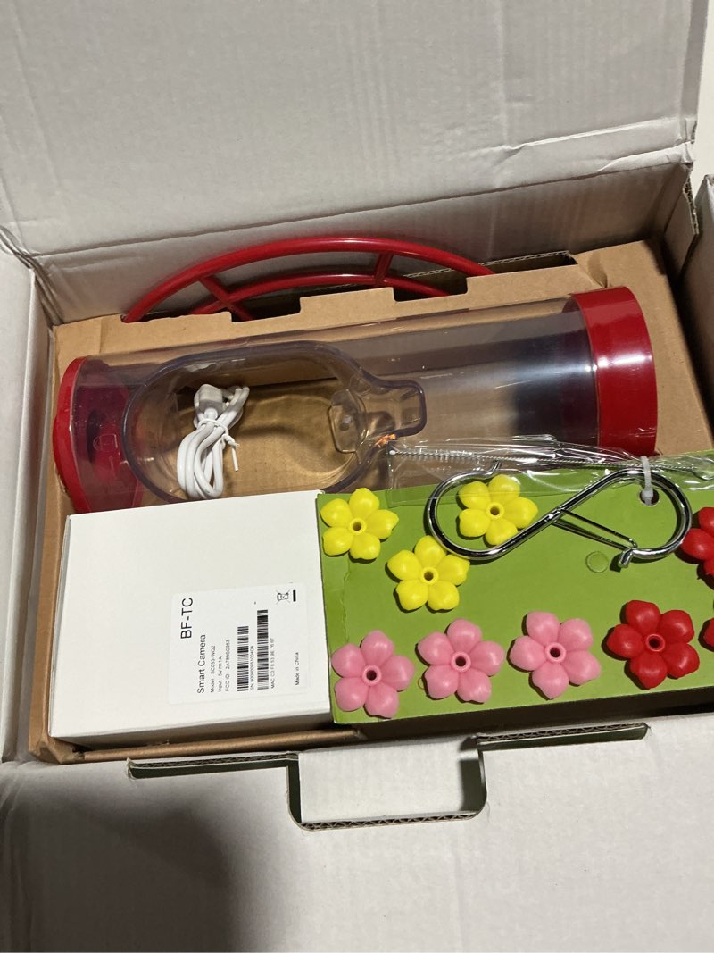 Condition photo showing Good Condition for TT Nature Hummingbird Feeder with Camera Solar Powered, AI Identify Cloud Storage Instant Notification, CCPA Data Protection, Outdoor Hanging, Idea Gift for Family Friends (20 Ounces) red with solar panel