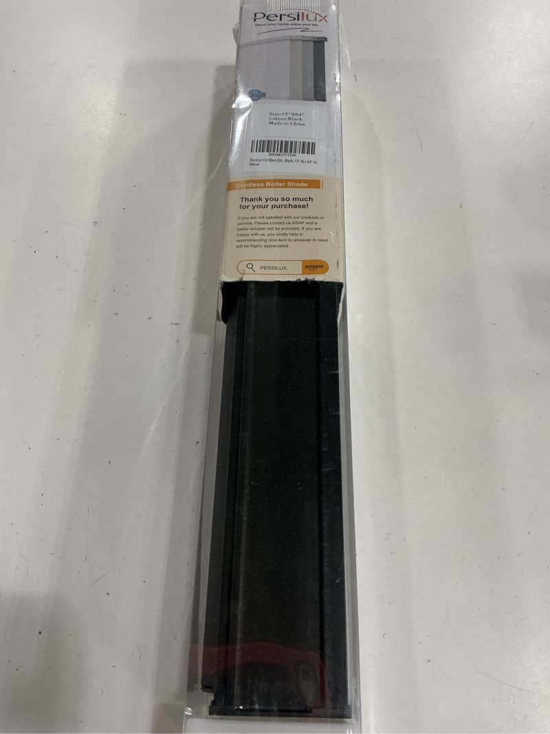 Condition photo showing Good Condition for persilux cordless blackout roller shades for windows, free-stop with valance, thermal insulated fabric blinds, uv protection for home and bedroom (black, 15" w x 64" h) 15"w x 64"h black