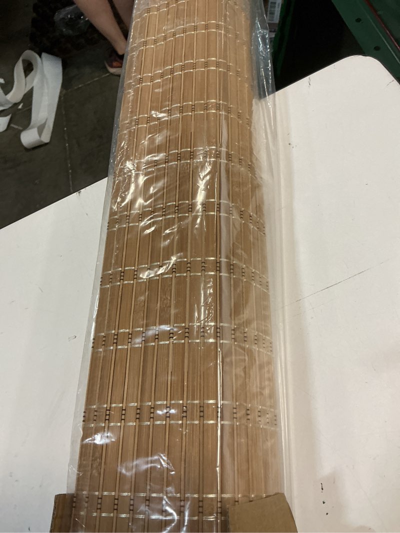 Condition photo showing Good Condition for lazblinds no tools no drill cordless bamboo roman shades, light filtering window treatment, roll up bamboo blinds for windows 42'' w x 64'' h, brown light filtering-brown206 42" w × 64" h
