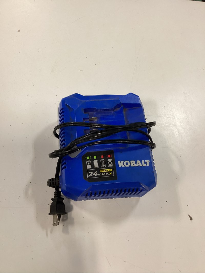 Condition photo showing As Is for kobalt 24-volt lithium-ion battery charger