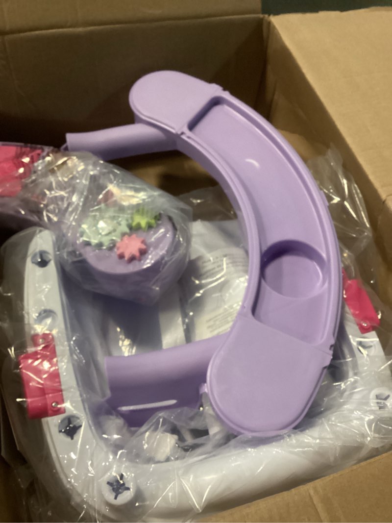Condition photo showing Good Condition for infantino music & lights 3-in-1 discovery seat & booster, toddler booster seat for dining table or kitchen chair, baby activity center & snack tray, lavender lavender seat