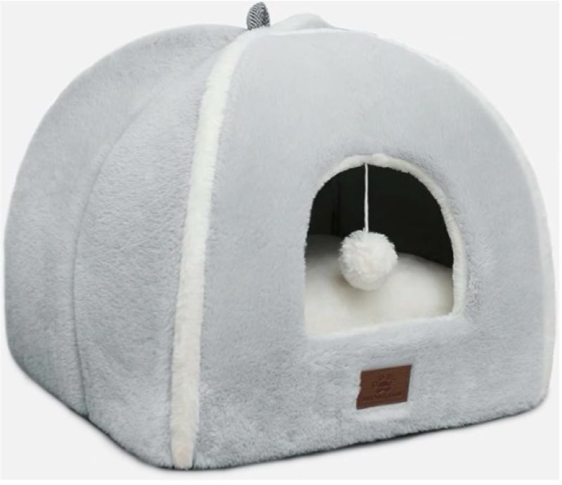 windracing cat beds for indoor cats, foldable cat bed cave, cat house with washable cushions, cat bed for kittens, small pets, cat tent, soft and warm indoor cat house (m(15 x 15 x 15 inch), grey-2)