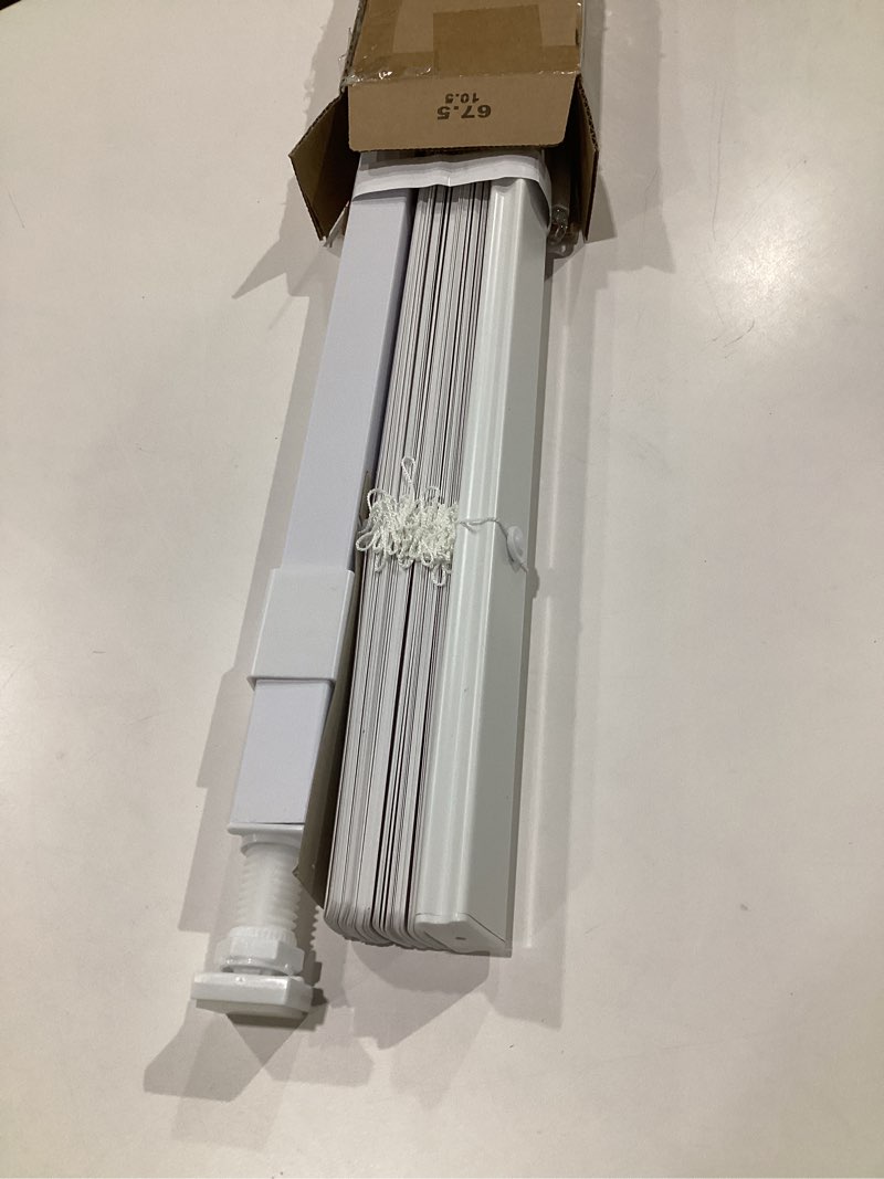Condition photo showing As Is for lazblinds no tools no drill 1" vinyl mini blinds, cordless blinds for windows, light filtering horizontal window blinds & shades, 27" w x 64" h, white cordless-white 27" w x 64" h