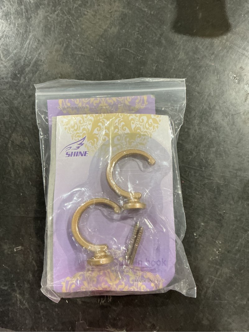 Condition photo showing Good Condition for uxcell 6pcs curtain holdbacks, wall mounted drapery tiebacks hooks, zinc alloy decorative curtain holders with screws for window clothes hat towel, golden gold 6