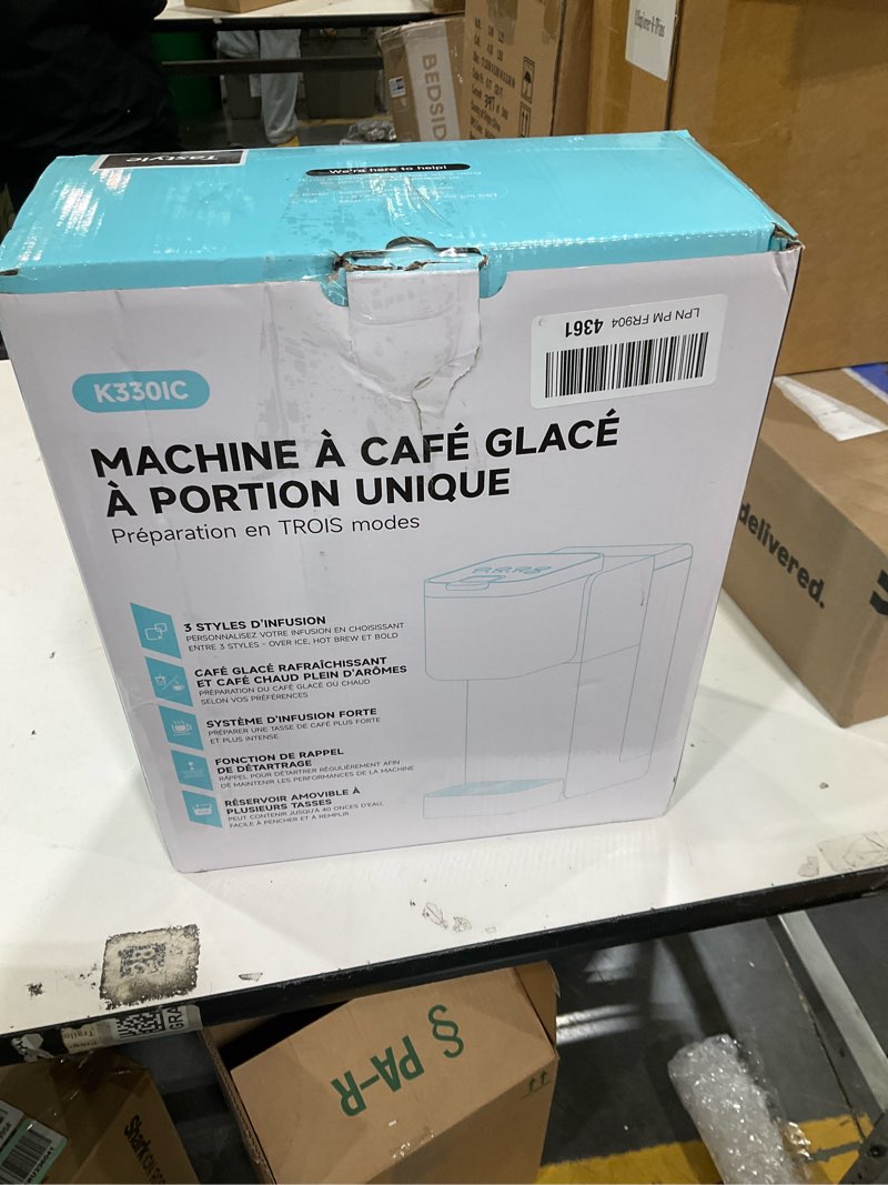 Condition photo showing New/Like New for Single Serve Coffee Maker, Iced and Hot Coffee Machine for K Cup & Grounds, Compact Design, 40oz Removable Water Reservoir, 6 to 24 Oz Brew Sizes, Fits 7.3" Travel Mug, Black