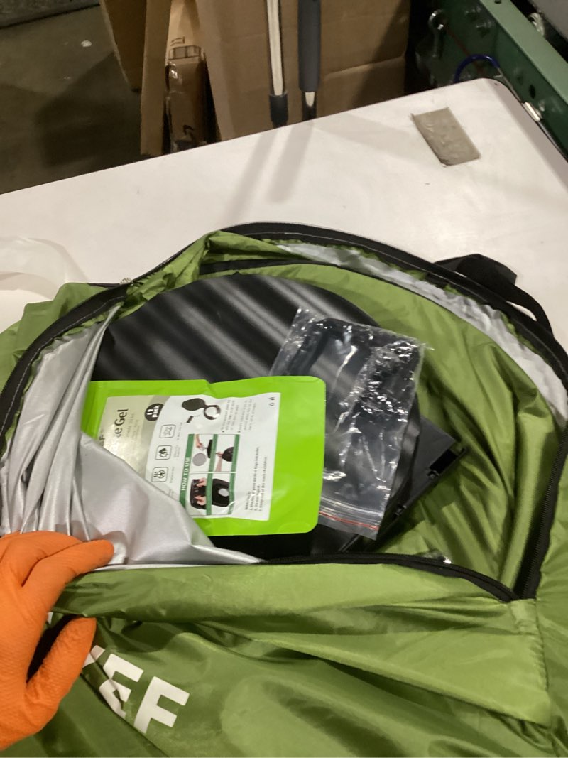 Condition photo showing New/Like New for portable toilet kit, camping toilet with pop-up privacy tent and poo gel toilet bags, washable portable outdoor showers changing rooms black toilet and green tent