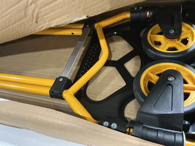 Condition photo showing Good Condition for Folding Hand Truck Dolly Cart, 180LBS Portable Aluminum Hand Truck Foldable with Telescoping Handle and Elastic Cord for Luggage, Boxes, Functionality Foldable Dolly for Home, Moving, Black Yellow Black Yellow 180 lbs