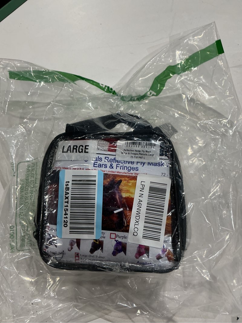 Condition photo showing As Is for derby originals patriotic reflective safety horse fly mask with ears and nose cover fringes,full horse (large) full horse (large) patriotic