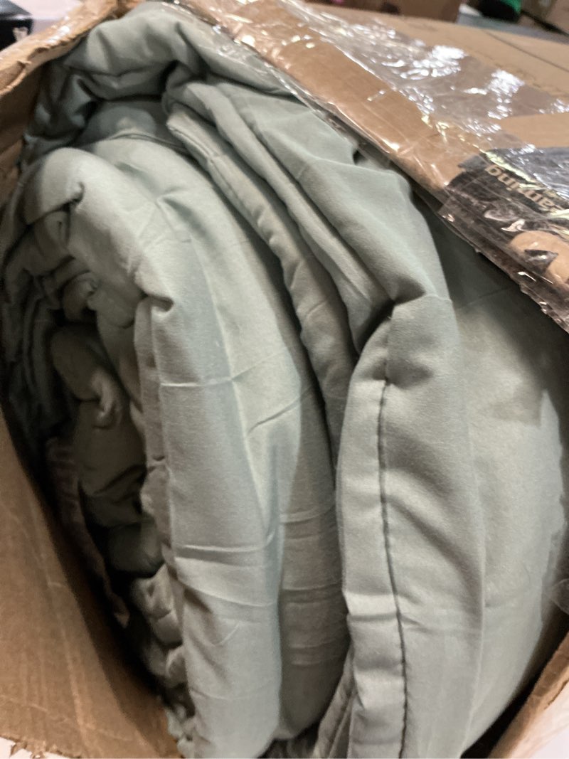 Condition photo showing As Is for monbix twin xl size comforter set - extra long 5 pieces dorm bedding sets, quilting design fluffy bed in a bag twin xl with sheets, pillowcase & sham (sage green) sage green twin xl(66"x90")