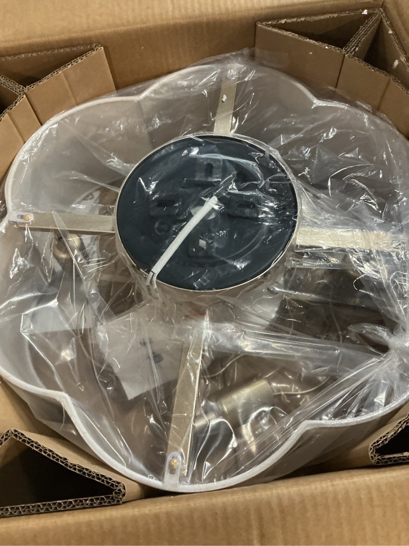 Condition photo showing New/Like New for caged ceiling fan with lights, flush mount 20" boho ceiling fans with lights remote control, low profile fabric bladeless with 6 speeds for bedroom, nursery, kitchen beige