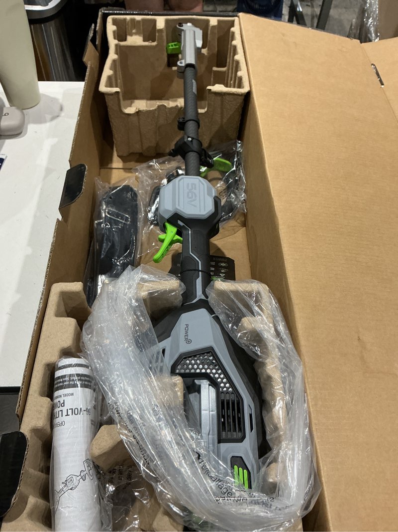 Condition photo showing As Is for ego power+ multi-head system with line iq, powerload 56-volt 17-in straight shaft attachment capable battery string trimmer only tool