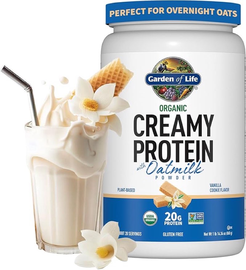 (Best by JAN/22/2026) Garden of Life Creamy Vanilla Cookie Protein Powder + Oatmilk 20g Organic Vegan Plant Based Protein,