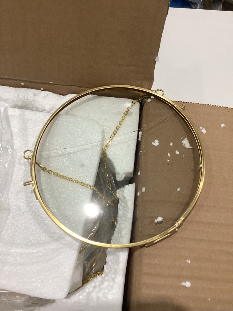 Condition photo showing As Is for barydat 12 pcs pressed flower frames glass hanging picture frames wall hanging double brass circle gold floating photo display bulk dry flower decoration with chain for gallery artwork vintage decor
