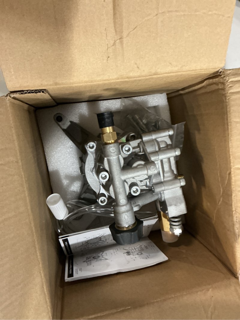 Condition photo showing As Is for yamatic 7/8" shaft vertical pressure washer pump rear inlet/outlet 3000 psi @ 2.5 gpm replacement pump for power washers, compatible with 308653045, 308653052, 308653078, gcv190 and more rear inlet 3000psi