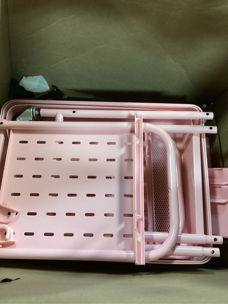 Condition photo showing As Is for danpinera 3 tier rolling cart, metal storage cart with drawer, wooden tabletop & diy pegboards, utility carts on wheels with hooks & hanging cups, mobile storage organizer trolley for kitchen, office pink with pegboards