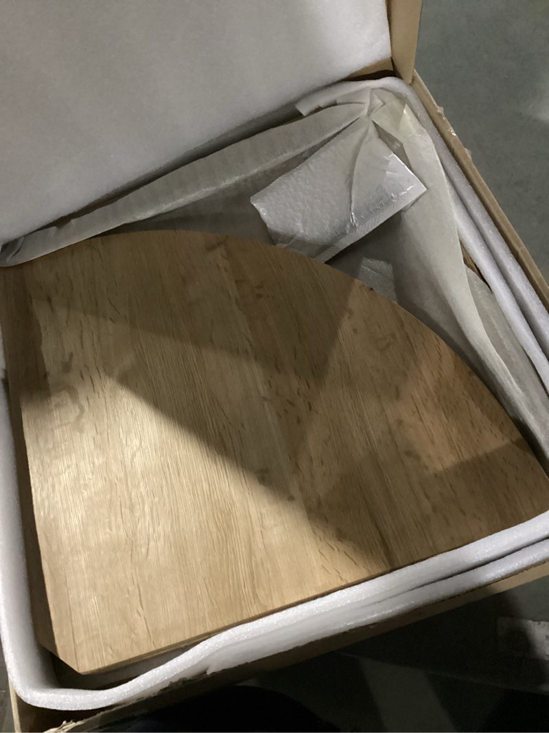Condition photo showing Good Condition for Corner Shelves, Floating Corner Shelf, Set of 2 16inch Solid Oak Wood Wall Shelves, Round End Wall Mount Display Shelf with Wire Hole for Bedroom Kitchen, Living Room (Oak, 16in 2P) 16in 2P Oak