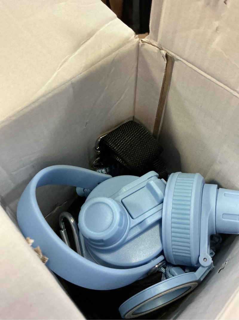 Condition photo showing Good Condition for 64 oz water bottle with 2 lids (2-in-1 straw & spout lid, magnetic lid), insulated water bottle with strap, stainless steel water bottle for hiking, gym, travel, bpa-free, light blue light blue 64 ounces