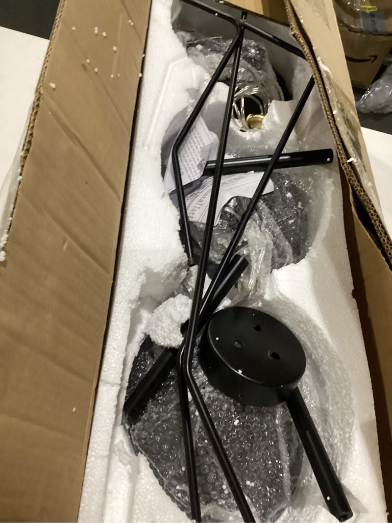 Condition photo showing As Is for 63" mid-century modern chandelier, matt black adjustable 3-arms large pendant lighting fixture for bedroom dining room living room kitchen island 3-light