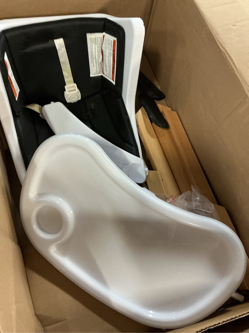 Condition photo showing As Is for Evolur Zoodle 2-in-1 High Chair for Baby & Toddler – Convertible High Chair to Toddler Chair, Padded Seat, 5-Point Safety Harness, Dual Dishwasher-Safe Trays, Solid Beechwood Legs – Black