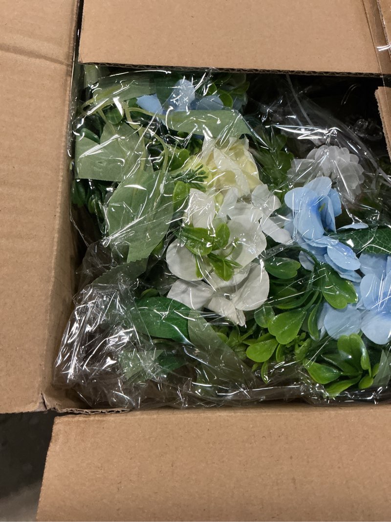 Condition photo showing New/Like New for [lighted & timer] 24" spring summer wreaths for front door blue hydrangea wreath with lights butterfly rose daisies artificial floral wreath for home wall window farmhouse wedding indoor outdoor decor