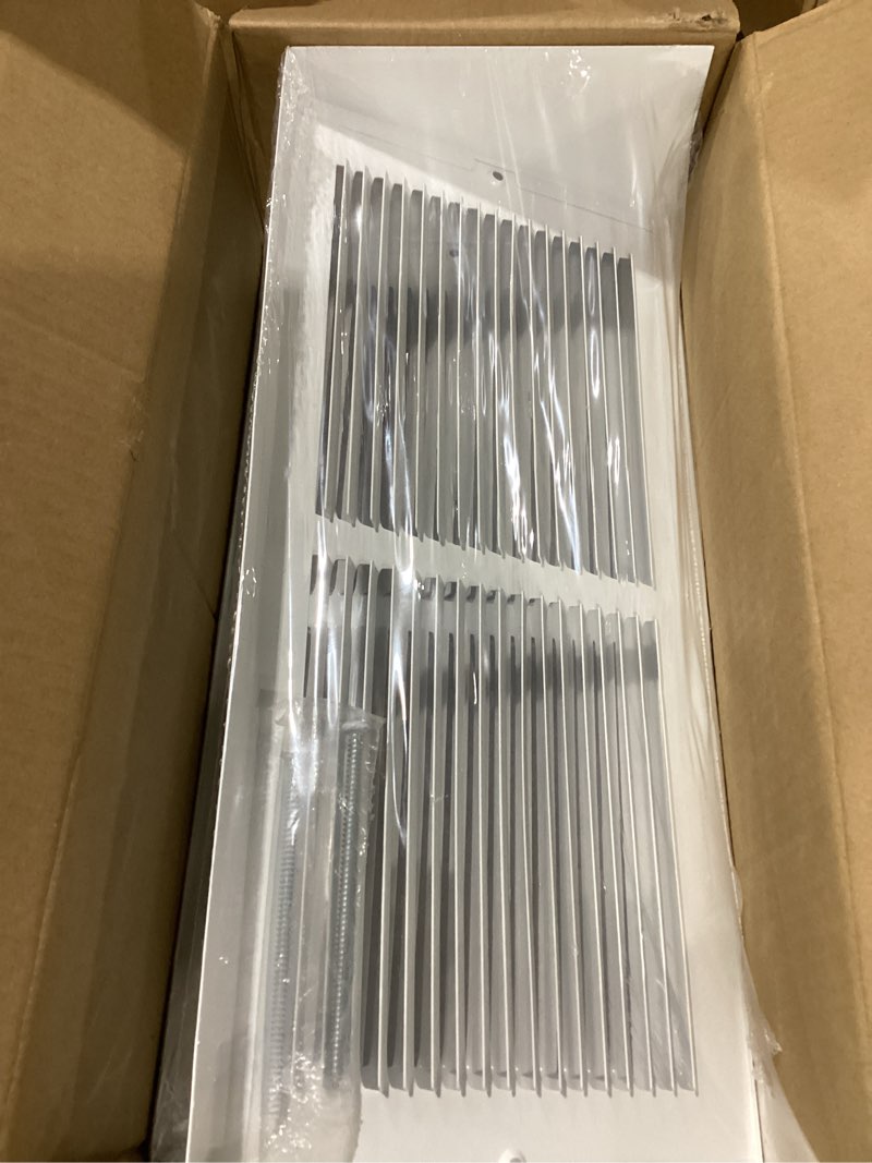 Condition photo showing As Is for fancat 2 pack steel triangular baseboard return air grille for 14x 6 duct opening, baseboard air register vent cover grille | white | 3-13/16" depth | outer dimensions 15-3/4" w x 6-5/8" h