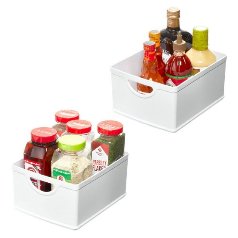  set of 2 white stacking bpa-free organization bins, 5" h x 8" w x 10" d