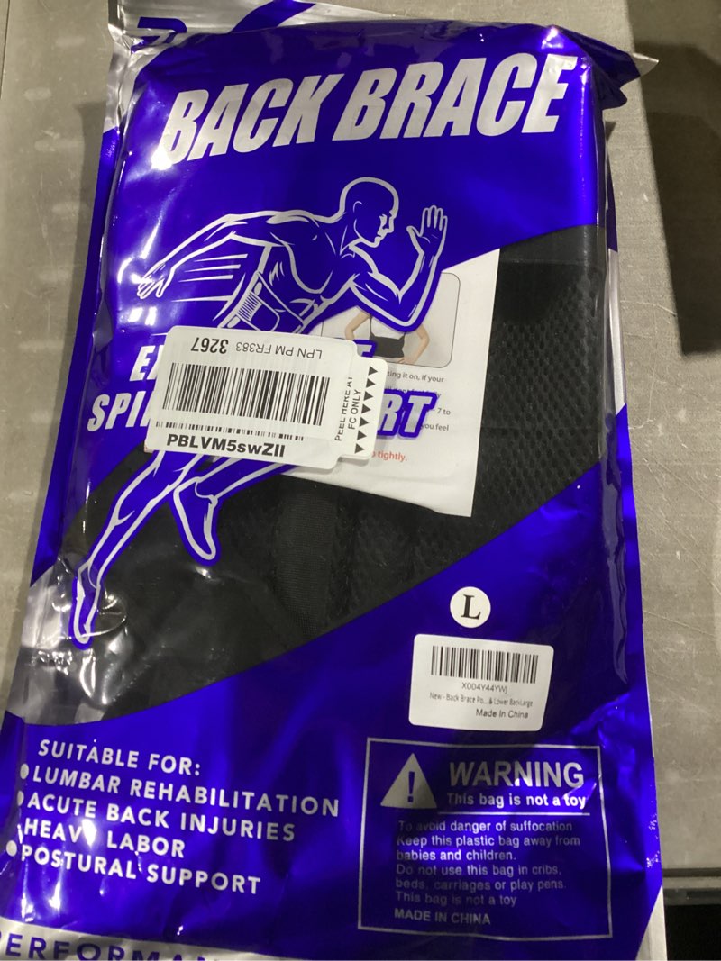Condition photo showing New/Like New for back brace posture corrector for men & women, upgraded full back support with adjustable shoulder straightener and waist support straps, breathable back brace for office work, long sitting & daily wear, comfortable posture support for upper & lower back large black large (waist 41"-49")