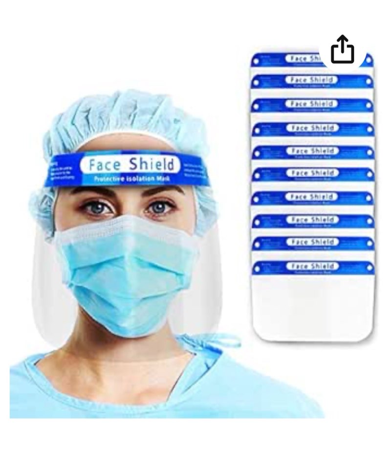 Reusable Face Shield, 10 PCS Plastic Safety Face Shield Adjustable Transparent Full Face Anti-spitting Protective Mask Hat Protect Eyes and Face Protection Brand: Face Shield