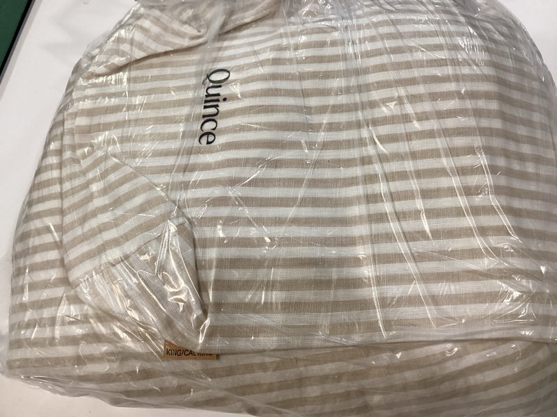 Condition photo showing New/Like New for european linen duvet cover set, king/cal king, natural/white stripe