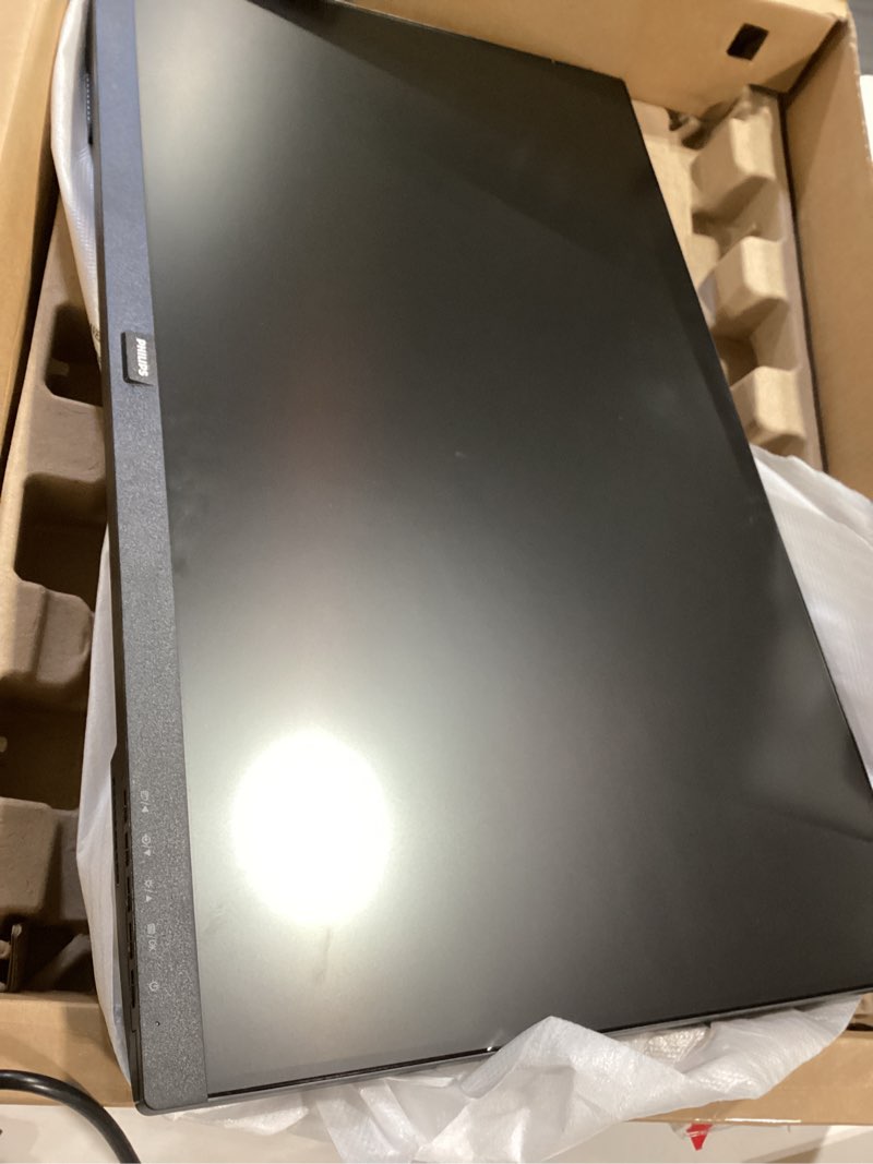 Condition photo showing As Is for philips new 27-inch class thin full hd (1920 x 1080) 100hz monitor, vesa, hdmi x 1, vga port x1, eye care, 4 year advance replacement warranty, 271v8lb, black 27" va panel 100hz