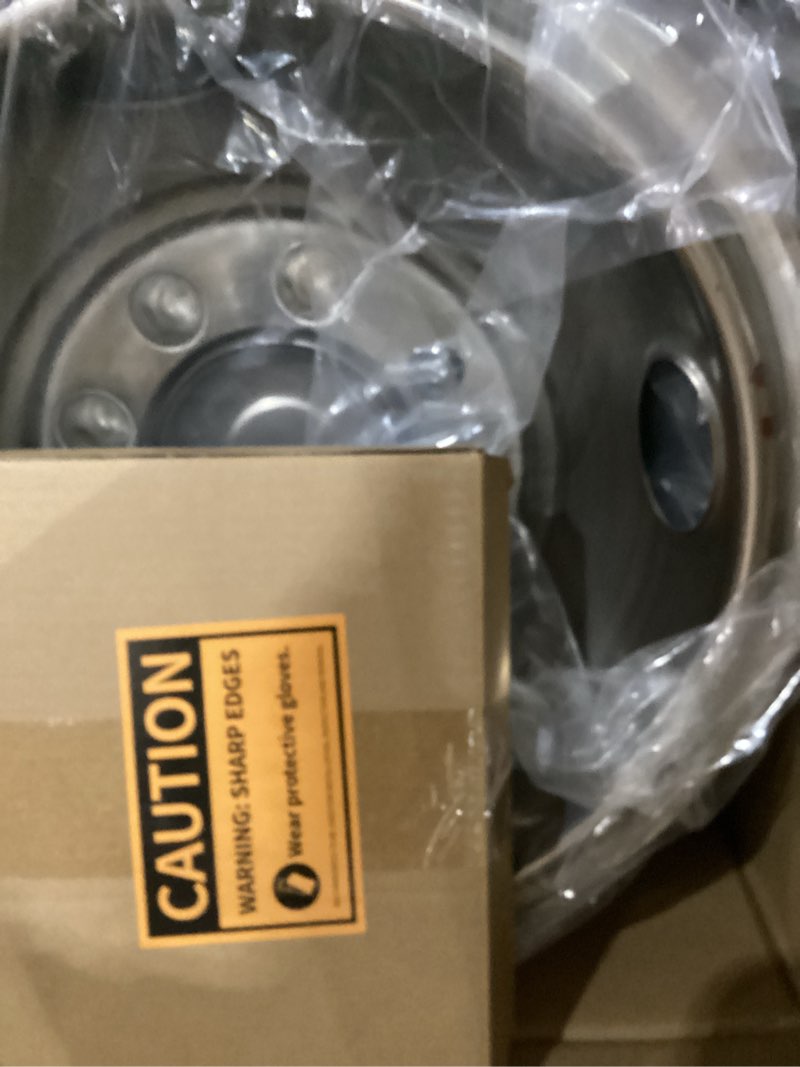 Condition photo showing New/Like New for hightall 16 wheel simulators, 16" 8 lug stainless steel rv hubcaps,polished surface,2pcs front wheel/2pcs rear wheel,bolts on wheel cover set compatible with ford 2008-2024 e-350/e450 dual rear wheel 16“ for 2008-2025 e350 e450