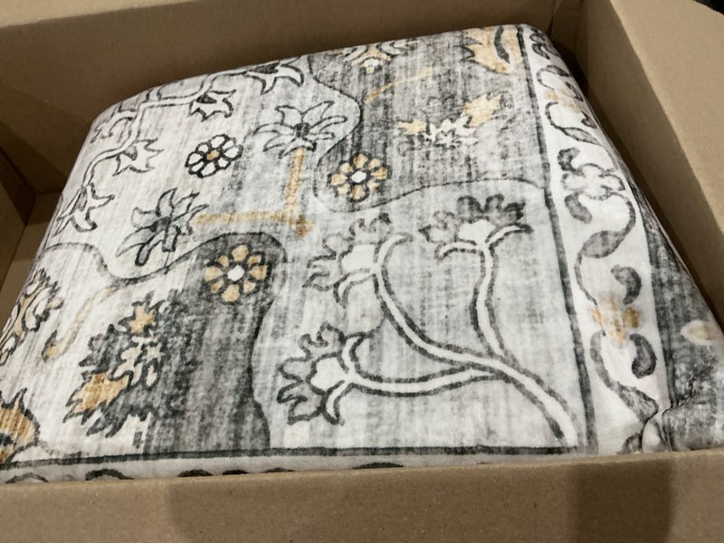 Condition photo showing New/Like New for vintage washable 10x14 area rug, non-slip indoor carpet, grey | soft low pile rug with non-slip backing, stain resistant for bedroom or dining room, kid & pet friendly
