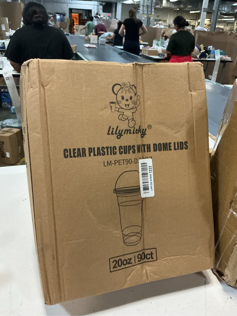 Condition photo showing New/Like New for lilymicky 90 sets 20 oz clear plastic cups with dome lids, 20 oz disposable plastic drinking parfait cups for ice coffee, smoothie, frappuccino, bubble boba 20oz - 90 ct