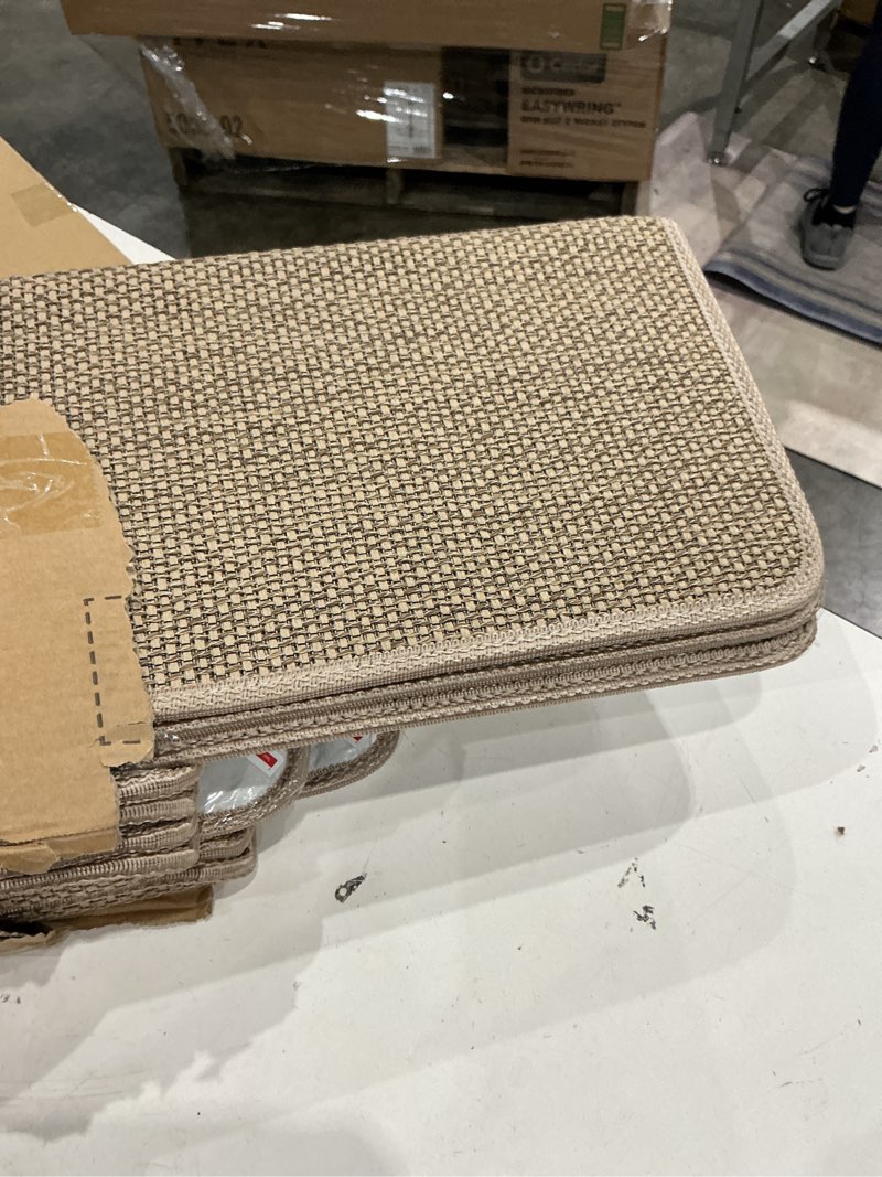 Condition photo showing Good Condition for bullnose carpet stair treads non slip for wooden steps indoor, 9.5" x 35" 14 pieces, extra wide bull nose carpet runners for wood stairs, step covers, stair tread rugs, washable, beige 35" l x 9.5" w x 1.2" h beige 14