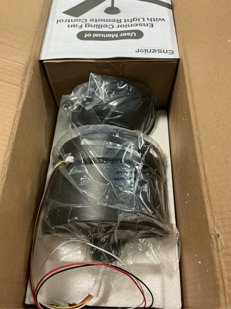 Condition photo showing Good Condition for Ensenior 52 Inch Smart Ceiling Fans with Lights and Remote Control via Alexa Google Voice App, Reversible DC Motor 6 Speeds, 3000K-6000K Dimmable LED Black Bedroom Ceiling Fan with Lights - 5 Blades Black-5 Blades