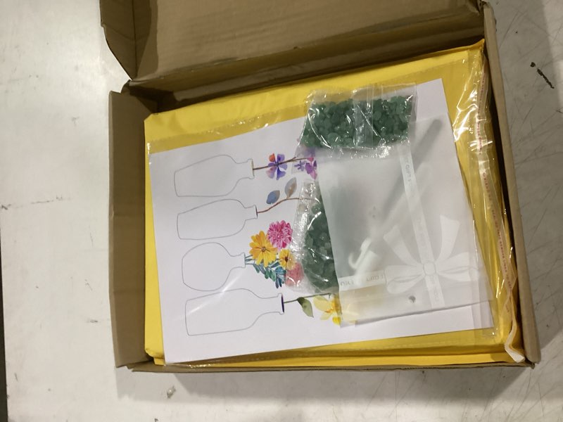 Condition photo showing Good Condition for boohyjtong diy natural crystal mosaic art kit for adults (framed) - genuine green gemstone flower vase 3d wall decor. includes a4 frame, glue & tools. relaxing crushed stone craft gift for women