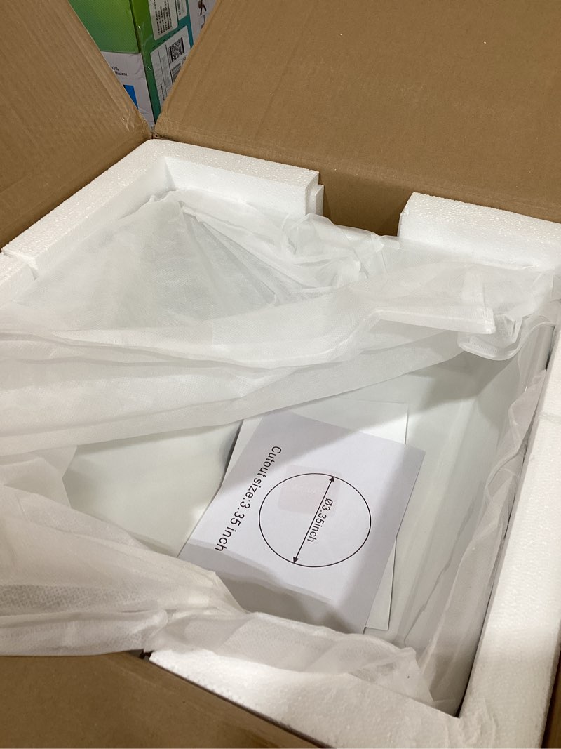Condition photo showing New/Like New for logmey 15x15 small square white vessel sink,smooth glaze & durable porcelain above counter bathroom sink,modern sleek countertop vanity sink for bathroom renovation,hotel white 15x15