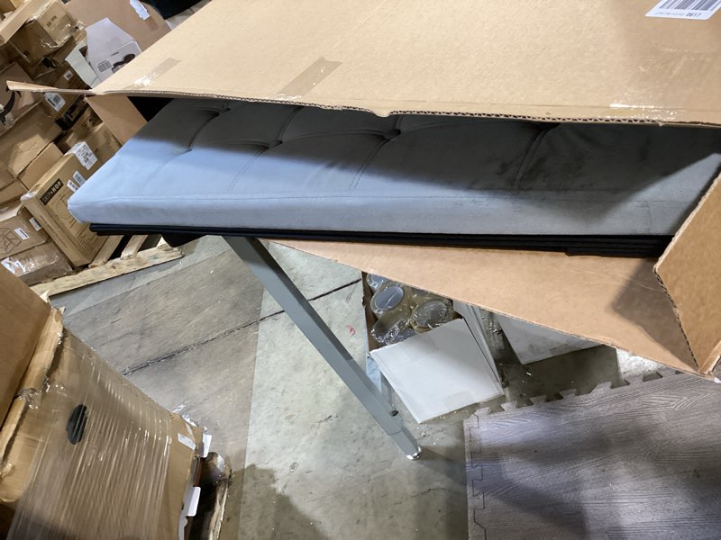 Condition photo showing Good Condition for storage ottoman bench 43 inches foldable ottoman foot rest storage chest velvet storage bench for bedroom 660 lb load capacity dark grey dark grey 15"d x 43"w x 15"h