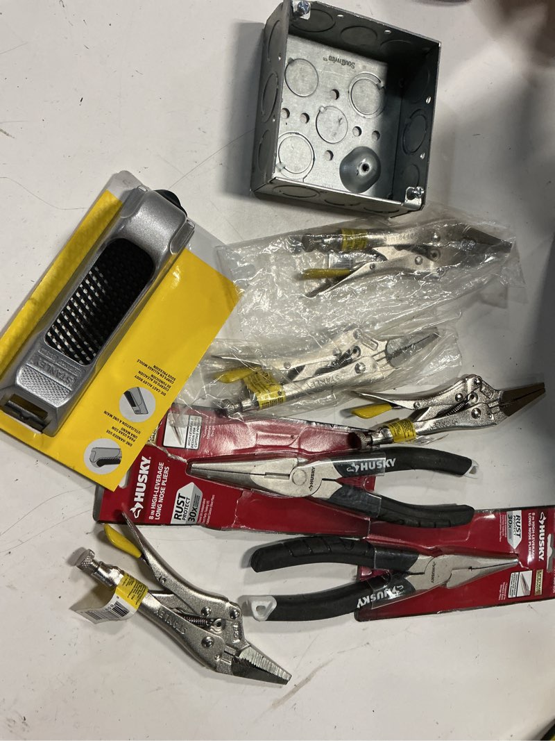 Condition photo showing As Is for assorted home improvement lot (small tools, screw, home accessories, etc.)