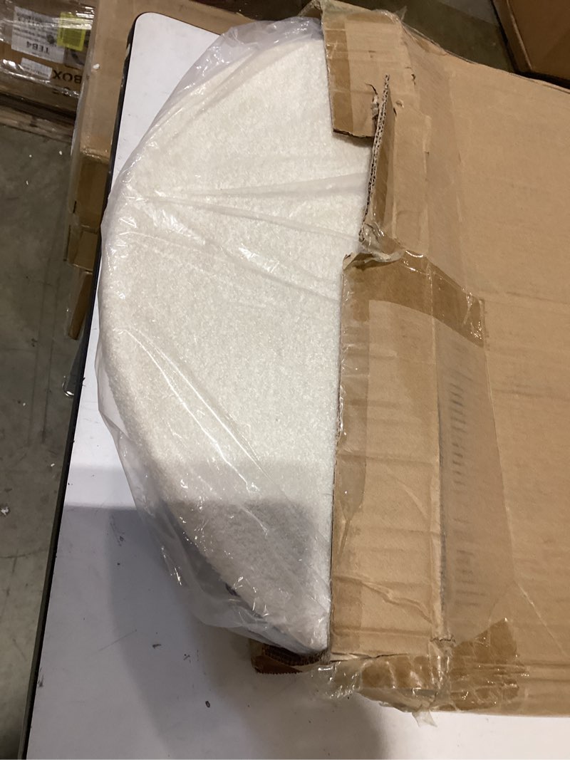 Condition photo showing As Is for b fsobeiialeo ottoman with stroage, round sherpa storage ottoman stool, boucle foot rest22 x 22"x15.75" (white) 22x22x15.7 inches white