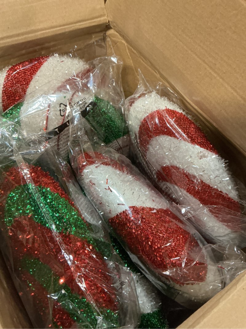 Condition photo showing Good Condition for 12 Pcs 15.75'' Large Candy Christmas Decorations Red Green Lollipop Candy Giant Decorations with Sticks Red and White Peppermint Xmas Decor for Christmas Tree Ornaments Holiday, 6 Styles 12 Vivid