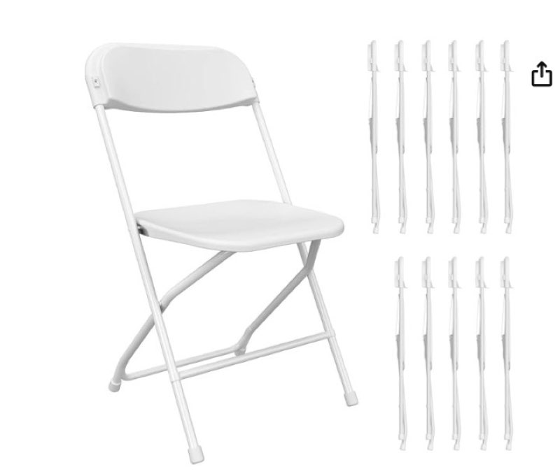 12 pack white folding chair, plastic folding chairs for outside, indoor outdoor chairs with steel frame, foldable chair for wedding camping dining renting in patio lawn, 350lbs capacity