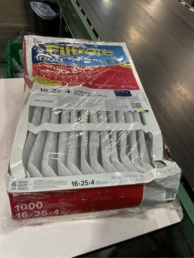 Condition photo showing As Is for filtrete 16-in w x 25-in l x 4-in merv 11 1000 mpr allergen defense electrostatic pleated air filter (2-pack)