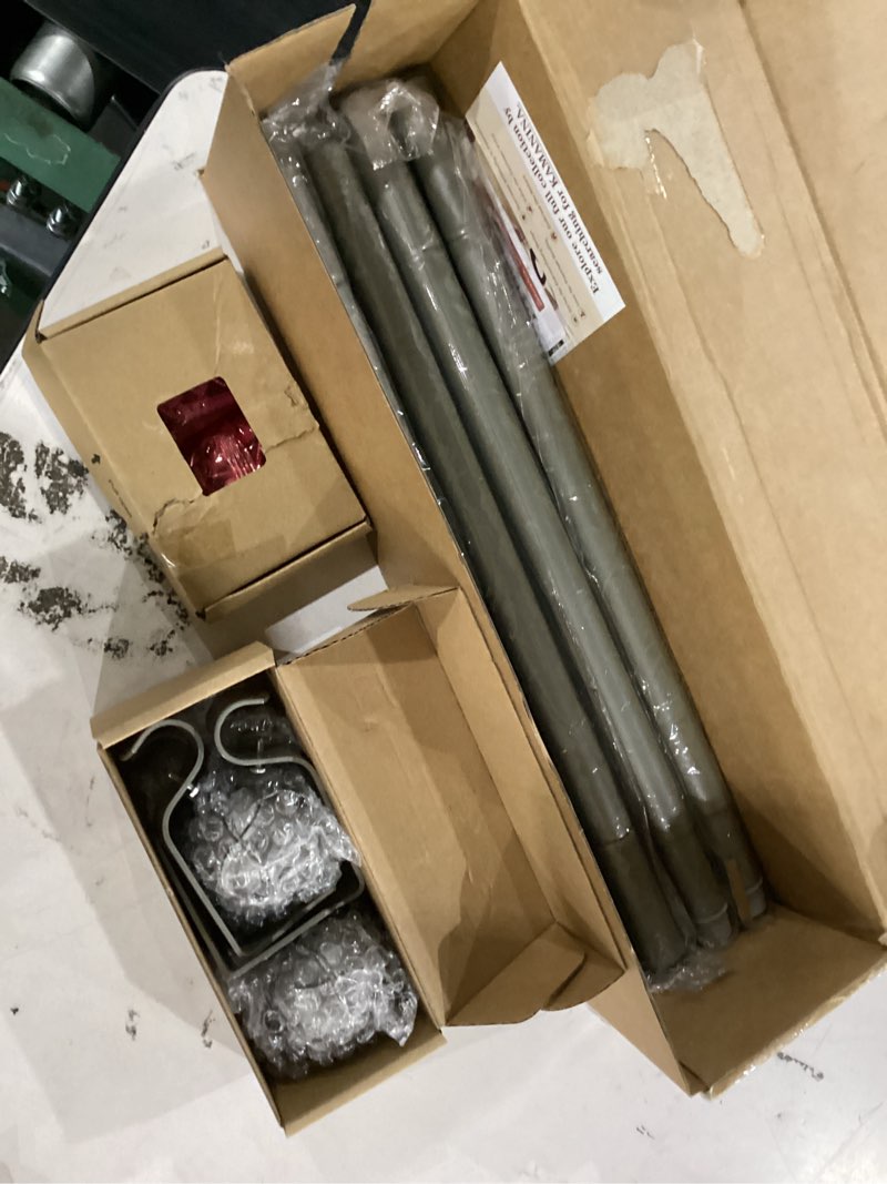 Condition photo showing New/Like New for kamanina silver curtain rods for windows 72 to 144 inches (6-12ft) long heavy duty curtain rods, 7/8 inch adjustable drapery rods with decorative netted texture finials antique silver 72-144"