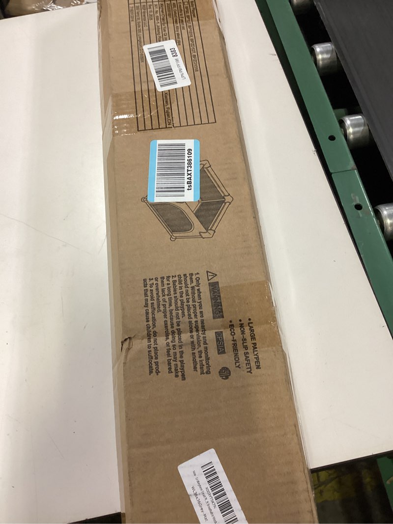 Condition photo showing New/Like New for 36"x36" small baby playpen with mat, sturdy safety play yard for babies & toddlers, soft breathable full mesh, anti-slip base & zipper gate, indoor & outdoor kids activity center, grey dark grey with mat regular 36"×36"